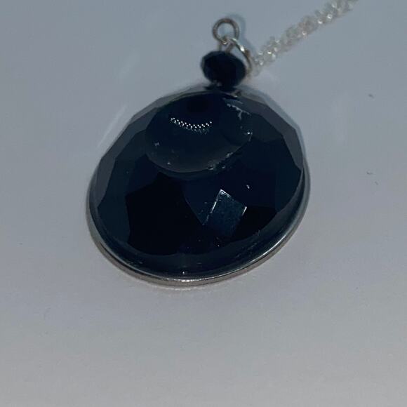 Silver-Tone Black Textured Pendant Necklace - Picture 5 of 7